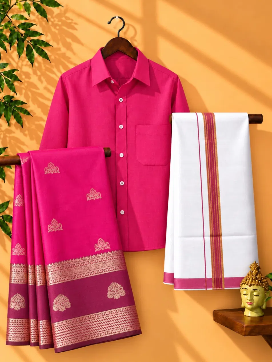 Rani Pink Gold Zari Couple Combo Set